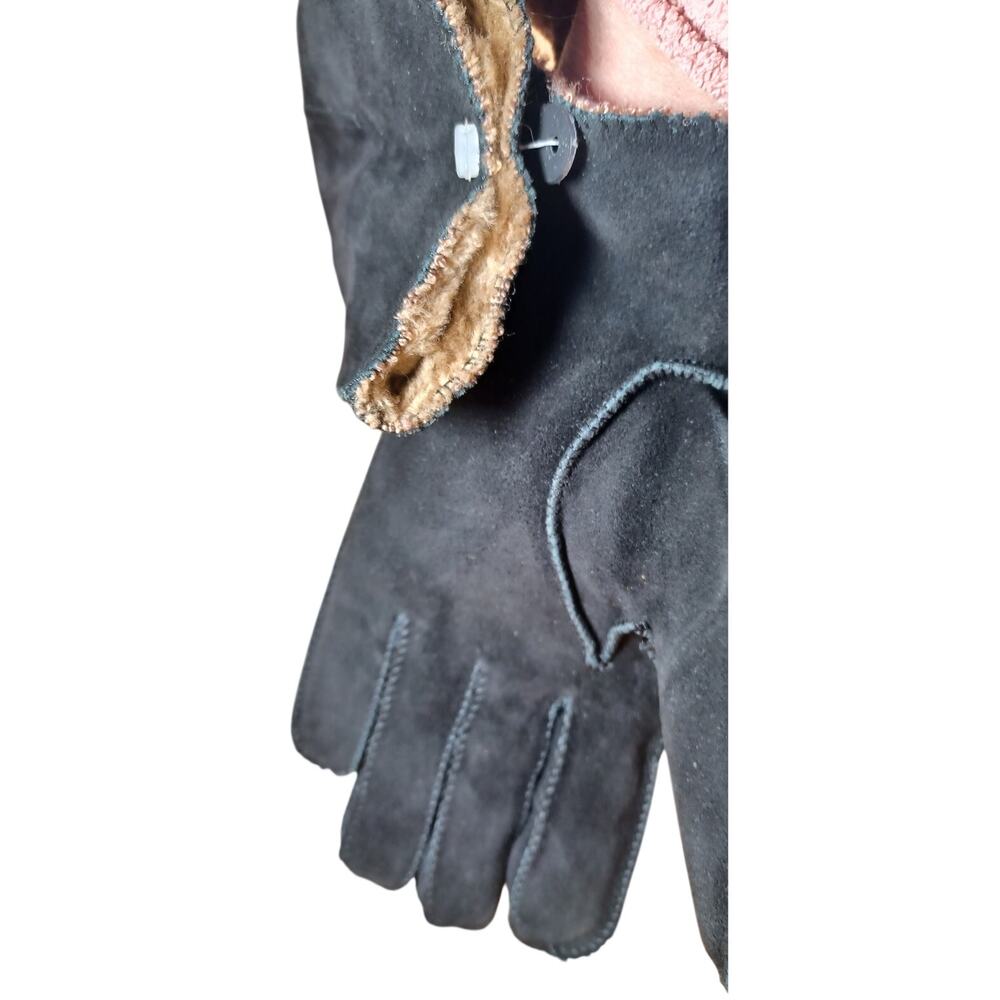 Vintage Massini Black Suede Leather Gloves Men's Size Large L Three Point Stitch - Picture 5 of 7